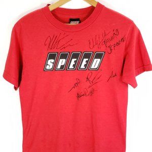 Speed TV Graphic T-Shirt Men's Small Short Sleeve Red Cotton Signed Distressed